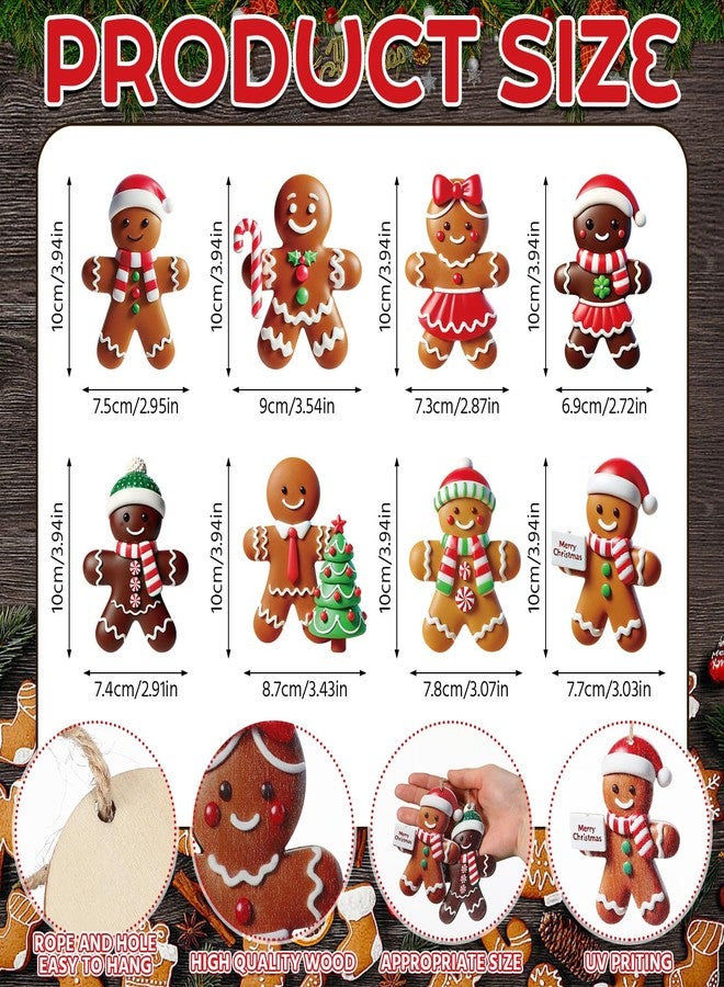 Memorywuu 24 Pcs Gingerbread Man Ornaments for Christmas Tree Cute Wooden Hanging Gingerbread Figurines Ornaments Christmas Tree Decoration for Home Kitchen Holiday DIY Craft Party, 3.94'' Tall - Image 2